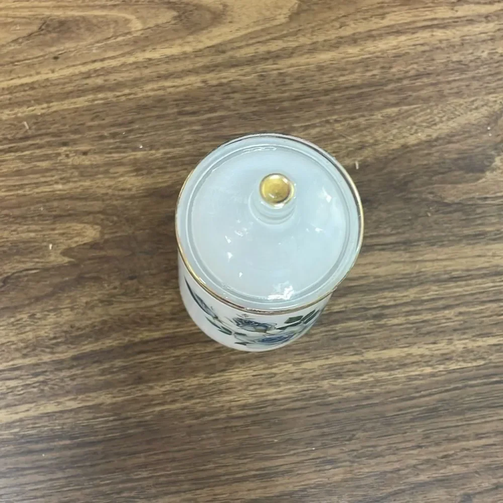 Vintage Floral Rose‎ Trinket Jar Decorative Container with Lid Gold Trim
